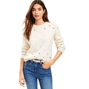 Loft Bobble Chunky Sweater Crewneck Cream Purple Blue 2023 Size S